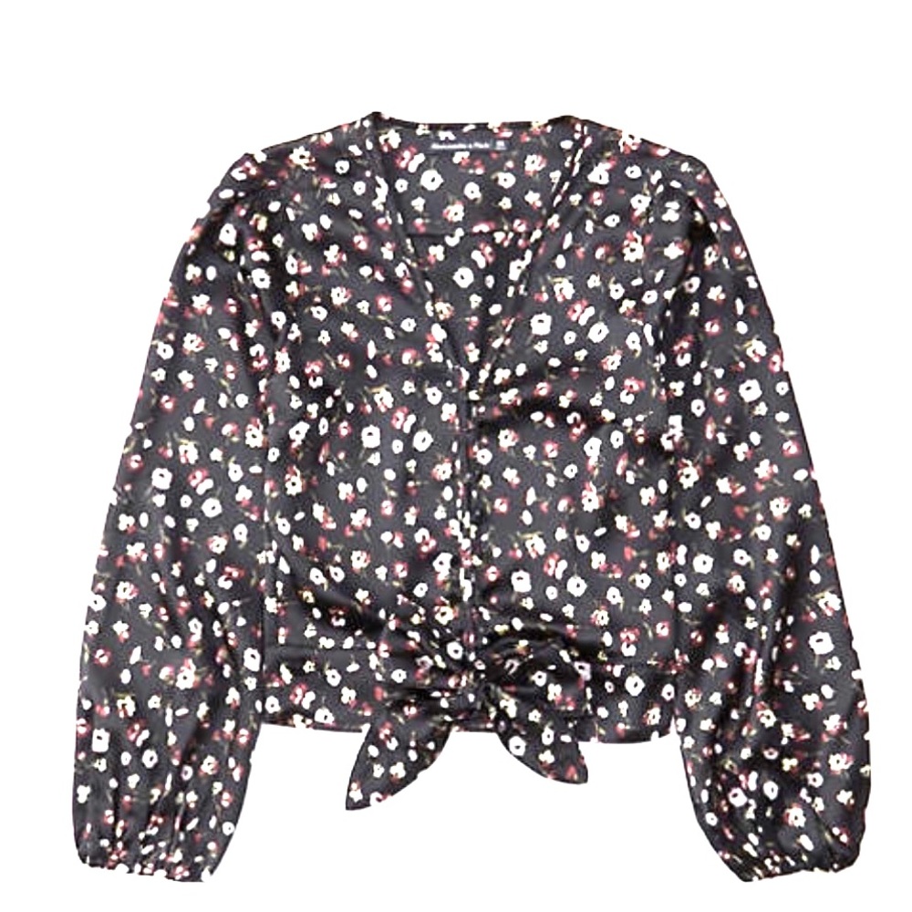 Satin Tie-Front Blouse